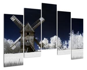 Větrný mlýn v zimní krajině - obraz (125x90cm)