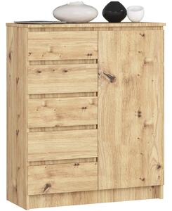 Ak furniture Komoda JERRY 80 cm 1 dveře 5 zásuvek dub artisan