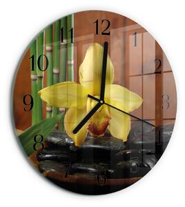 Skleněné nástěnné hodiny Bambusová orchidej zsoc-fi30-00178946