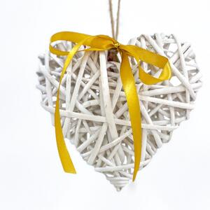 Bílé dekorativní proutěné Srdce s mašličkou 15cm