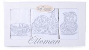 Bavlněné kuchyňské utěrky OTTOMAN. Dárkové balení bavlněných utěrek OTTOMAN, 3 kusy 42x70 cm. Bílá / stříbrná výšivka