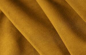 Hořčicově žlutá sametová dvoumístná pohovka MICADONI KELSO 170 cm se zlatou podnoží