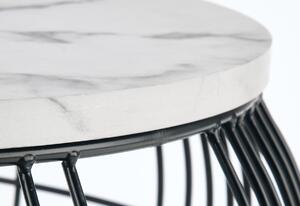 Konferenční stolek GRAVELI, 56x52x56, bílý mramor/černá