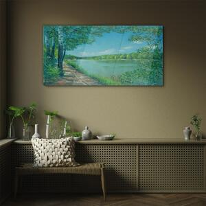 Obraz na skle Obraz na skle Malba řeka las příroda