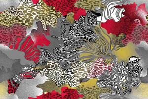 DIMEX | Vliesová fototapeta Abstraktní květy MS-5-2497 | 375 x 250 cm | červená, bílá, černá, hnědá, šedá
