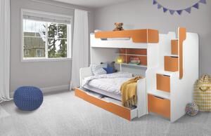 Patrová postel HARRY pro 3 osoby včetně úložného prostoru (Oranžová)