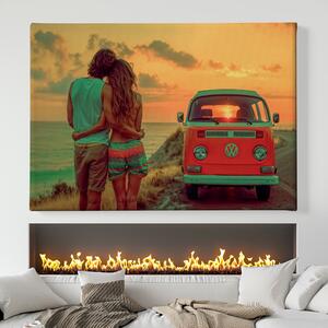 Obraz na plátně - Milenci a západ slunce za Volkswagen van FeelHappy.cz Velikost obrazu: 40 x 30 cm