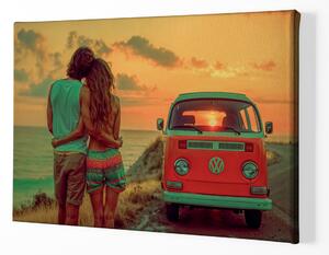 Obraz na plátně - Milenci a západ slunce za Volkswagen van FeelHappy.cz Velikost obrazu: 150 x 100 cm