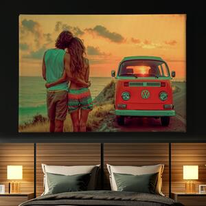 Obraz na plátně - Milenci a západ slunce za Volkswagen van FeelHappy.cz Velikost obrazu: 40 x 30 cm