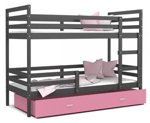 Patrová postel JACEK včetně úložného prostoru (Šedá), Růžová