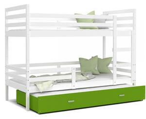 Patrová postel JACEK pro 3 osoby s přistýlkou (Bílá), Zelená