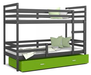 Patrová postel JACEK včetně úložného prostoru (Šedá), Zelená