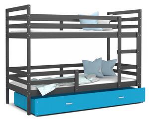 Patrová postel JACEK včetně úložného prostoru (Šedá), Modrá