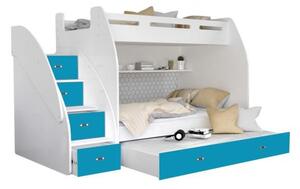 Patrová postel ZUZKA pro 3 osoby s přistýlkou (různé barvy), Modrá