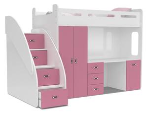 Patrová postel ZUZKA PLUS včetně psacího stolu (různé barvy), Růžová