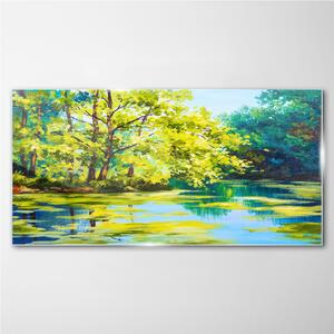 Obraz na skle Obraz na skle Jezero řeky strom tráva