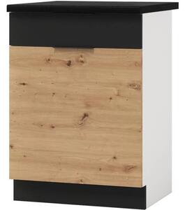 Kuchyňská skříňka dolní ELENA D 60S/1, 60x82x44,6, dub artisan/černá/bílá
