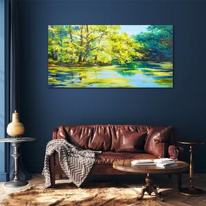 Obraz na skle Obraz na skle Jezero řeky strom tráva