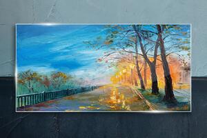 Obraz na skle Obraz na skle Malování stromů parku lampy
