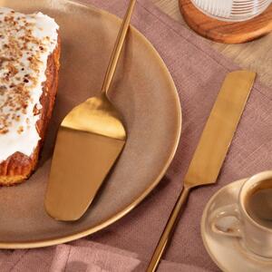 Zlatá kovová servírovací sada dvou příborů na dort Kave Home Lite