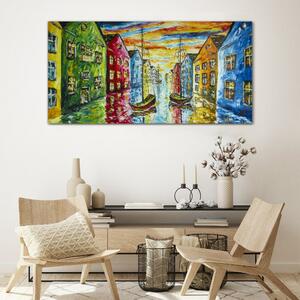 Obraz na skle Obraz na skle Malba abstrakce domy