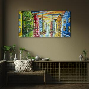 Obraz na skle Obraz na skle Malba abstrakce domy