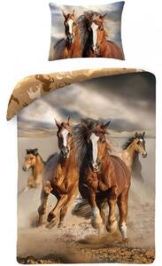 Bavlněné ložní povlečení Koně hnědáci - 100% bavlna - 70 x 90 cm + 140 x 200 cm