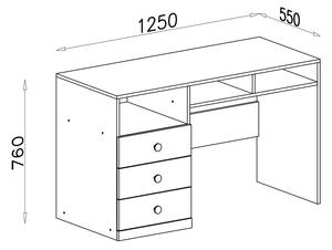 PIXEL | psací stůl PX8 | 125 cm | se zásuvkami | dub/bílá lux/šedá