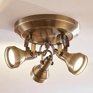 Lindby Stropní svítidlo Perseas, Ø 22 cm, 3 světla, starožitná mosaz, GU10, stmívatelný, Bronz / starožitná mosaz, Obývací pokoj / jídelna, kov, Starožitný