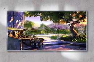 Obraz na skle Obraz na skle Stromy květiny kopec slunce