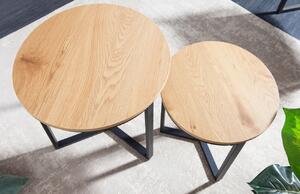 Moebel Living Set dvou dubových odkládacích stolků Pagli 40/50 cm s kovovou podnoží