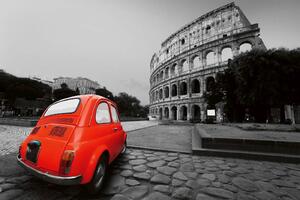 DIMEX | Vliesová fototapeta Koloseum s červeným autem MS-5-2733 | 375 x 250 cm | červená, bílá, černá
