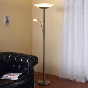 Lindby LED stojací lampa Ragna, na čtení, niklová, stmívatelná, stmívatelný, Obývací pokoj / jídelna, kov, Moderní, Lampička na čtení