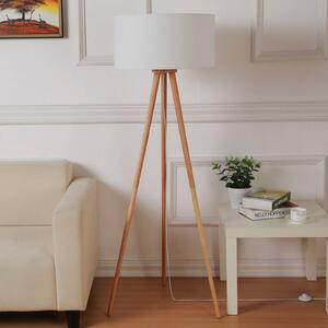 Stojací lampa Lindby Charlia, bílá, dřevo, výška 150 cm