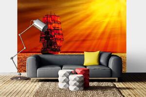 DIMEX | Vliesová fototapeta Loď při západu slunce MS-5-2770 | 375 x 250 cm | žlutá, oranžová