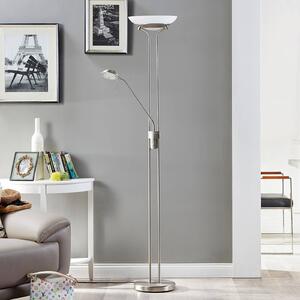 Lindby LED stojací lampa Yveta, niklová barva, kov, stmívatelná, stmívatelný, Hliník / šedá / zinek, Obývací pokoj / jídelna, kov, Moderní, Lampička na čtení