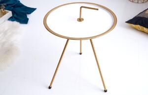 Moebel Living Bílo zlatý kovový odkládací stolek Chavez 42 cm