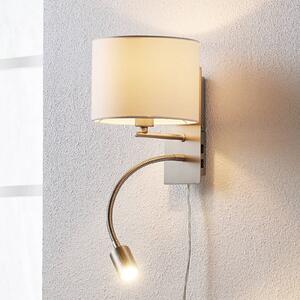 Lindby Nástěnná lampa Florens, nikl, LED na čtení, 23,5 cm, Hliník / šedá / zinek, Obývací pokoj / jídelna, Textil / tkanina / hedvábí, Moderní, Lampička na čtení