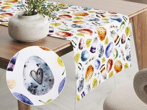 Biante Velikonoční teflonový běhoun na stůl TF-075 Barevné kraslice a pírka na bílém 35x180 cm