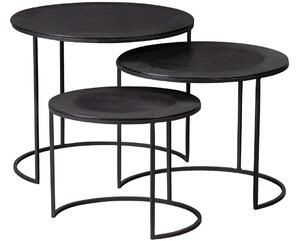 Hoorns Set tří tmavě hnědých kovových konferenčních stolků Jinny 41/48/55 cm