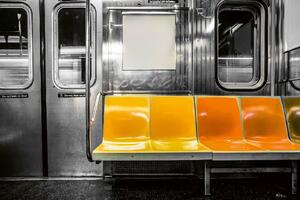 DIMEX | Vliesová fototapeta Barevná sedadla metra MS-5-2808 | 375 x 250 cm | žlutá, metalická, oranžová