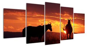 Obraz - koně při západu slunce (150x70cm)