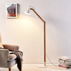 Lindby Stojací lampa Shivanja, dřevo, nastavitelná, 146 cm, E27, Světlé dřevo, Pracovna / kancelář, Dřevo, Moderní
