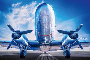 DIMEX | Vliesová fototapeta Historické letadlo MS-5-2834 | 375 x 250 cm | modrá, metalická, šedá
