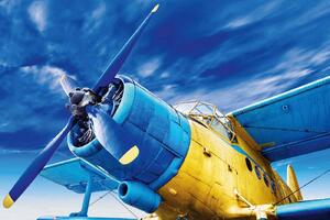 DIMEX | Vliesová fototapeta Vintage letadlo MS-5-2842 | 375 x 250 cm | modrá, žlutá