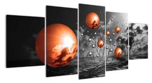 Abstraktní obrazy - oranžové koule (150x70cm)