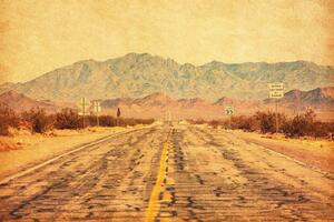 DIMEX | Vliesová fototapeta Route 66 v poušti Mojave MS-5-2858 | 375 x 250 cm | žlutá, hnědá, šedá