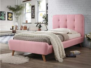 Čalouněná postel STEVE + rošt, 90x200, růžová/dub