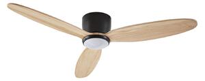 Stropní ventilátor Lignia LED, černý/dřevo, CCT, stmívatelné, Ø 132 cm, DC – Lucande, Lignia, stmívatelné, Dřevo, Obývací pokoj, Dřevo, Skandinávský