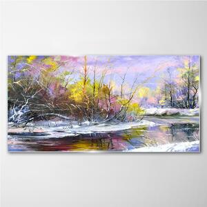 Obraz na skle Obraz na skle Zimní strom řeka volně žijících živočichů